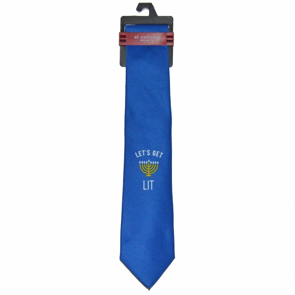 St. Nicholas Square NWT Mens Royal Blue "Let's Get Lit" Hanakkah Tie